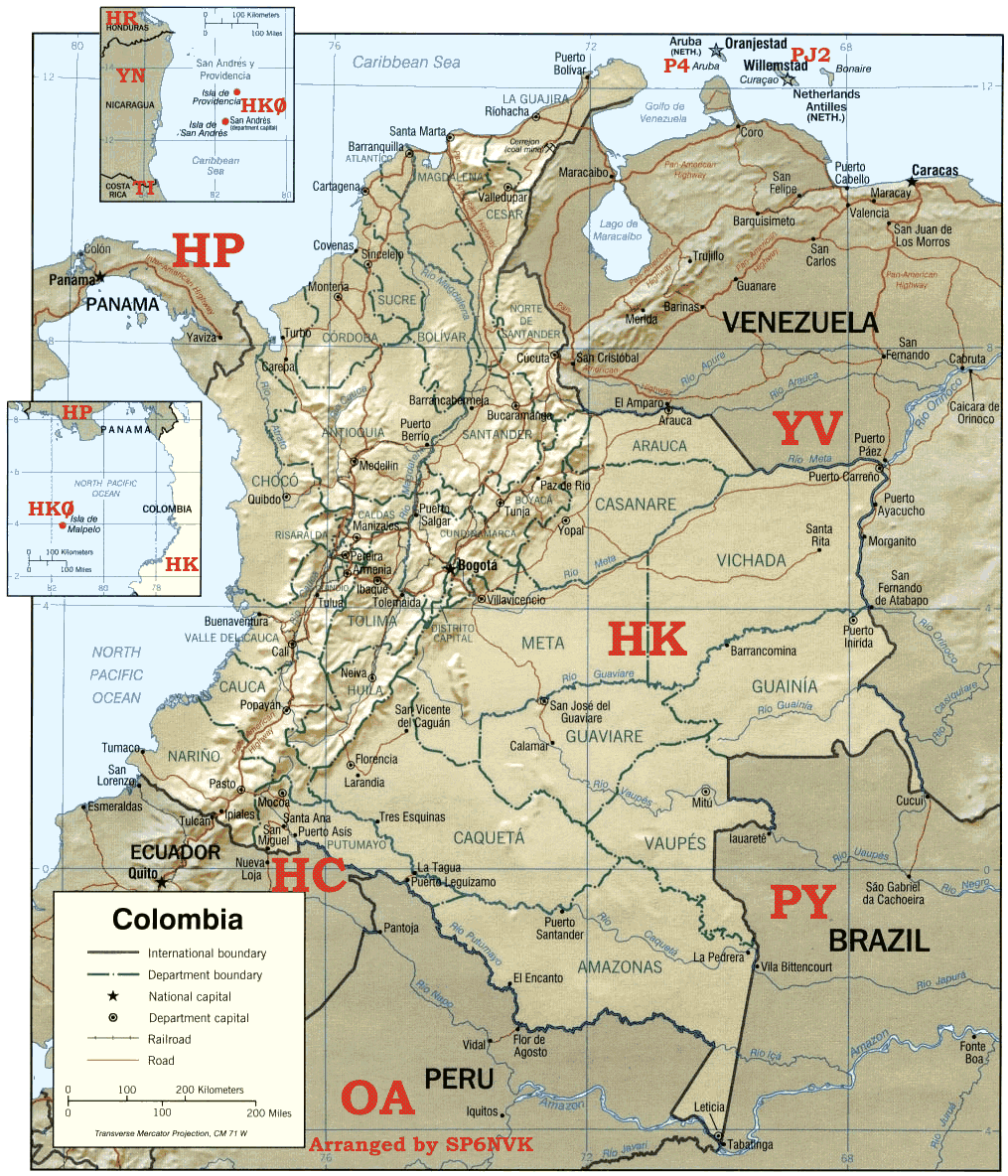 Zonas HK Radioaficionados mapa Colombia