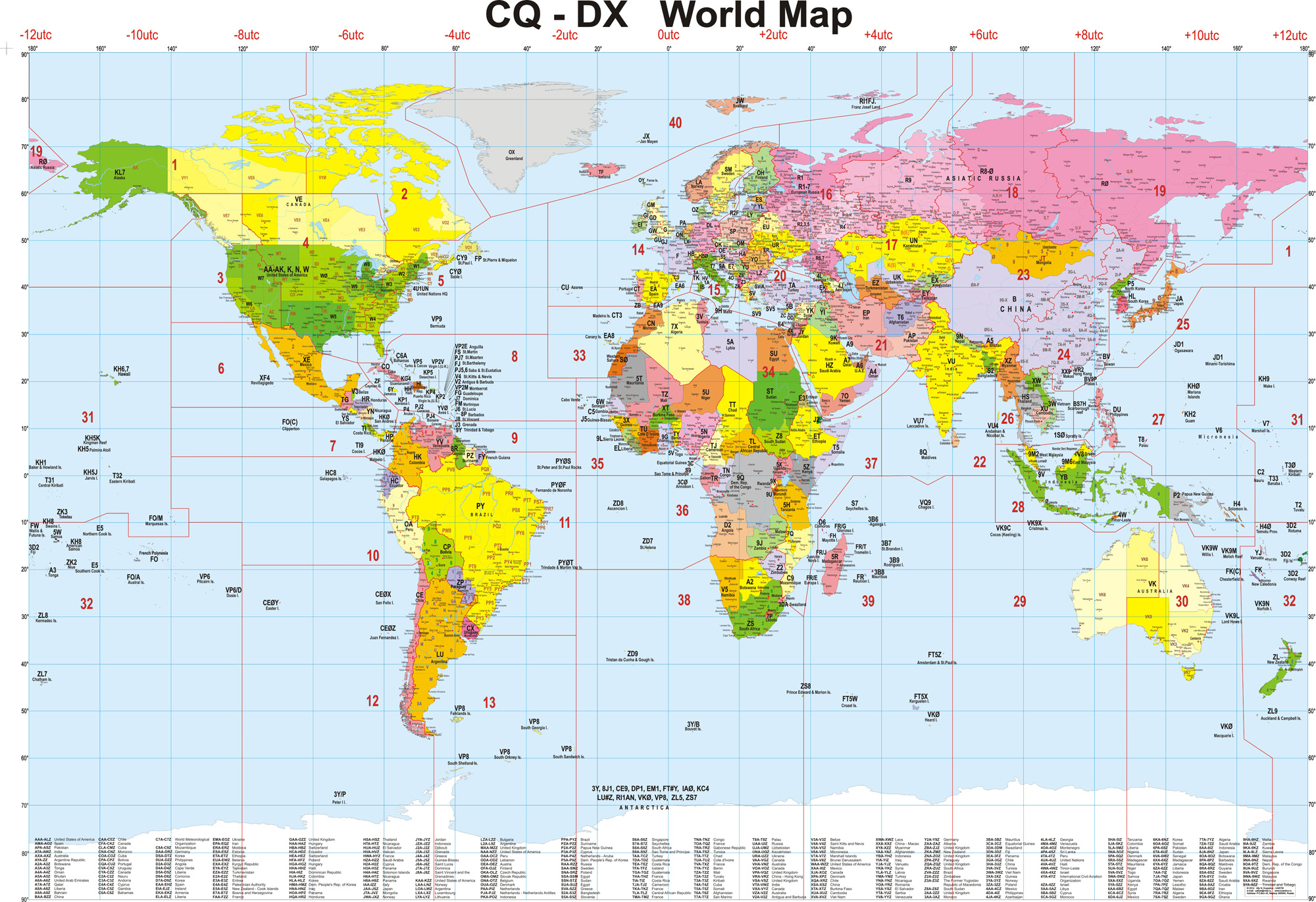 Mapa CQ-DX World Map  radioaficionados HAM RADIO