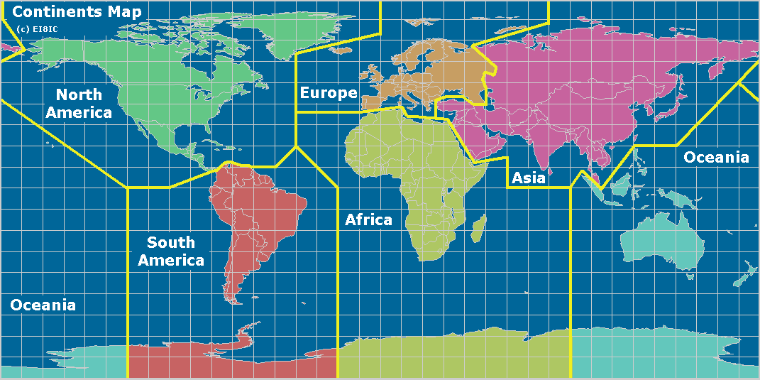 Mapa de continentes de la HAM RADIO
